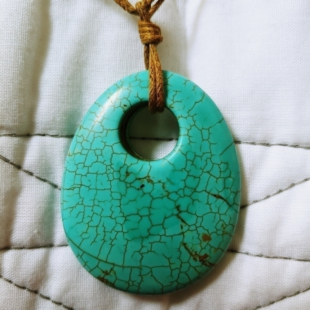 𝅺TURQUOISE Pendant With Tan Cording Necklace